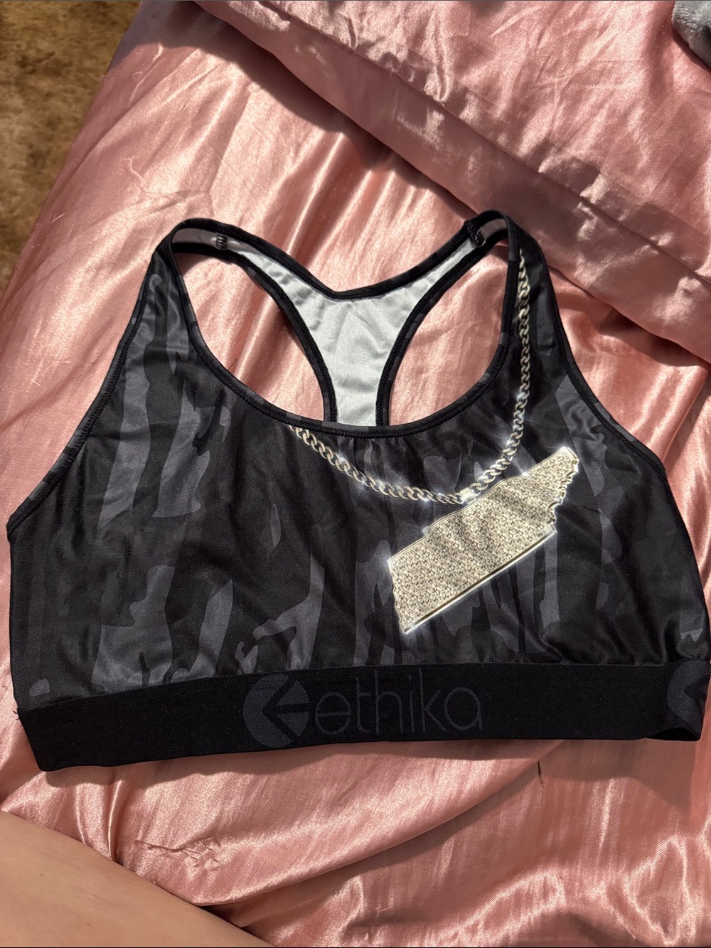 ethika Black Camo Racerback Sports Bra with Subtle Logo